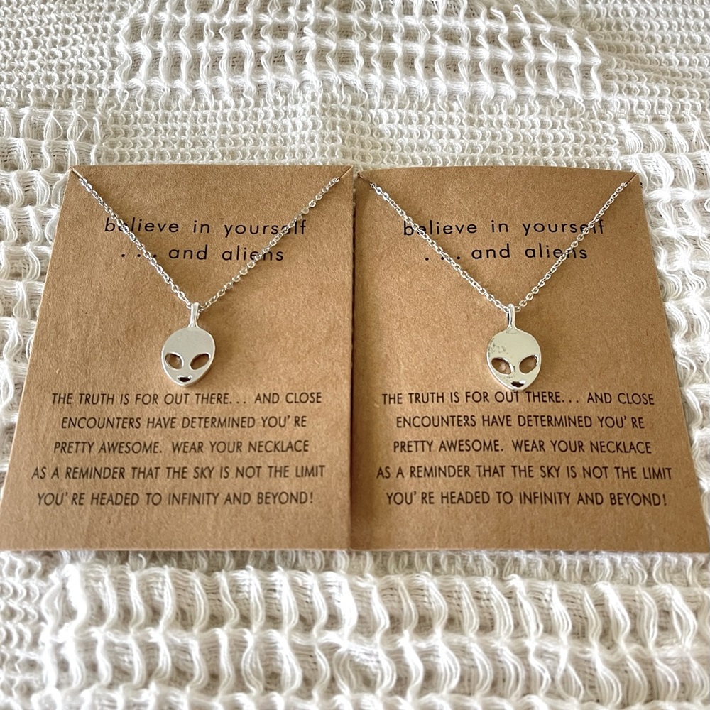 NWT Set-Of-2 Silver Alien Charm Necklaces